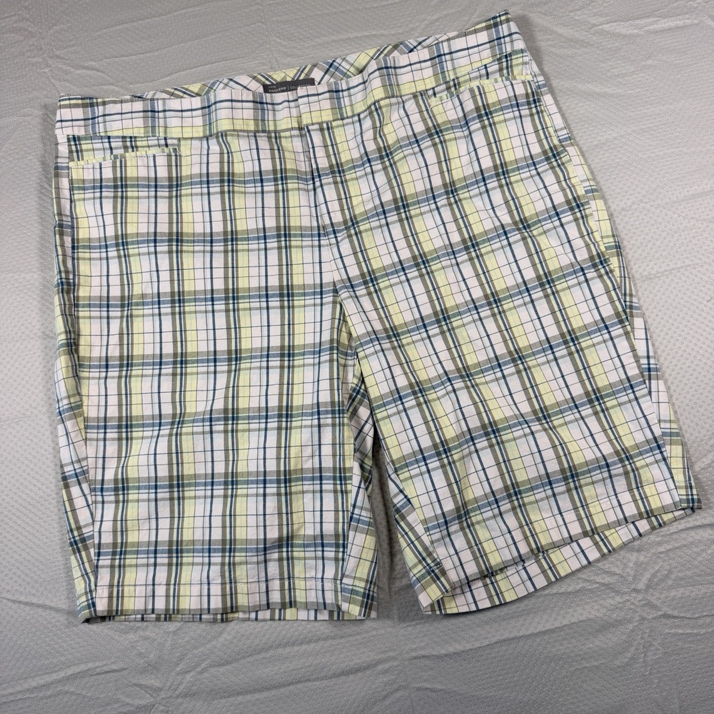 Dockers Collection Women 20W Plaid Shorts Blue Yellow Stretch Flat Front Bermuda